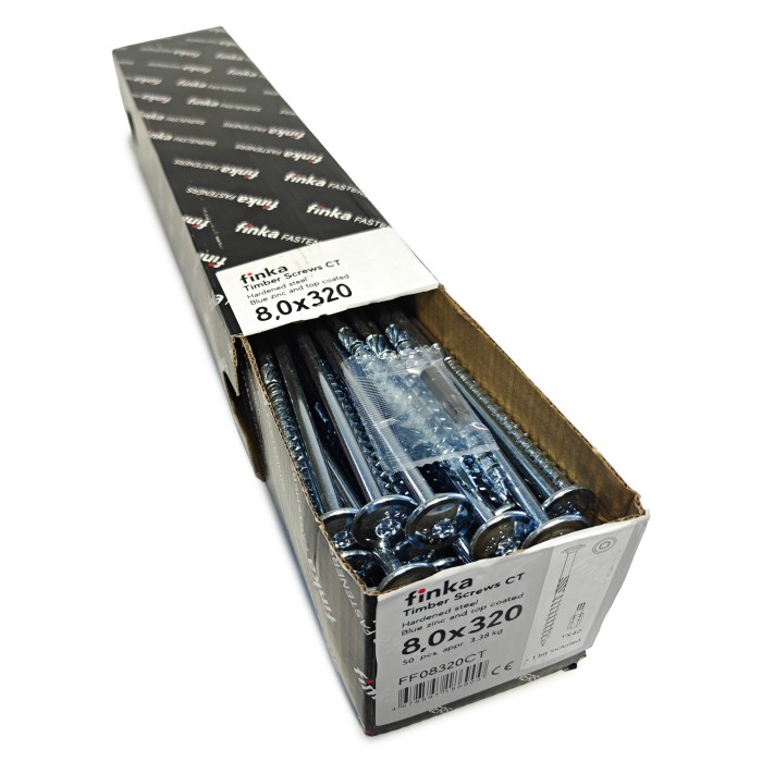 Упаковка шурупов конструкционных Finka Timber Screws CS 8.0x320TX40 голубой цинк, потай 50шт/уп купить в Санкт-Петербурге
