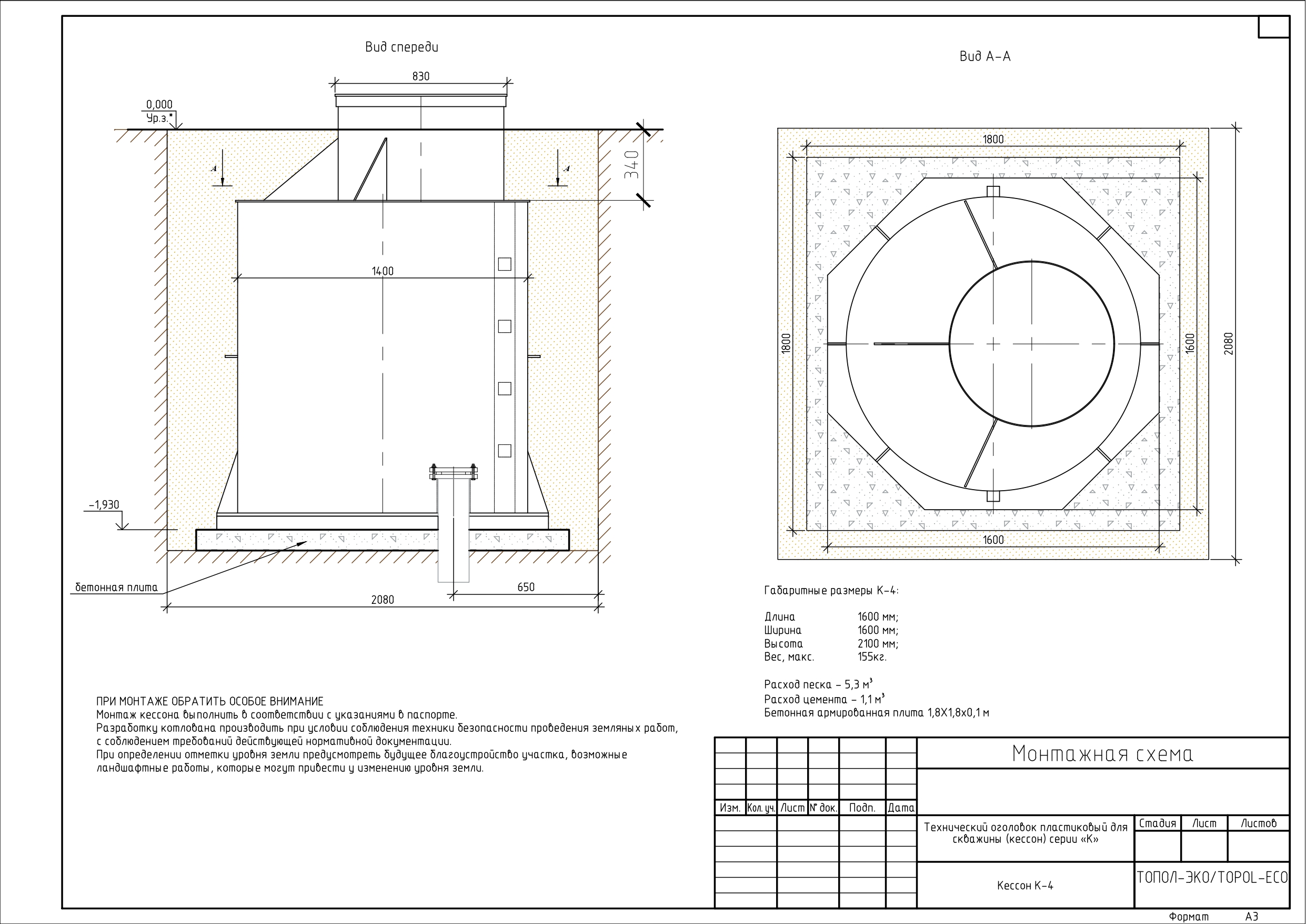 Кессон ТОПОЛ-ЭКО К-4 (муфта 120-133) 1600х1600х2100мм