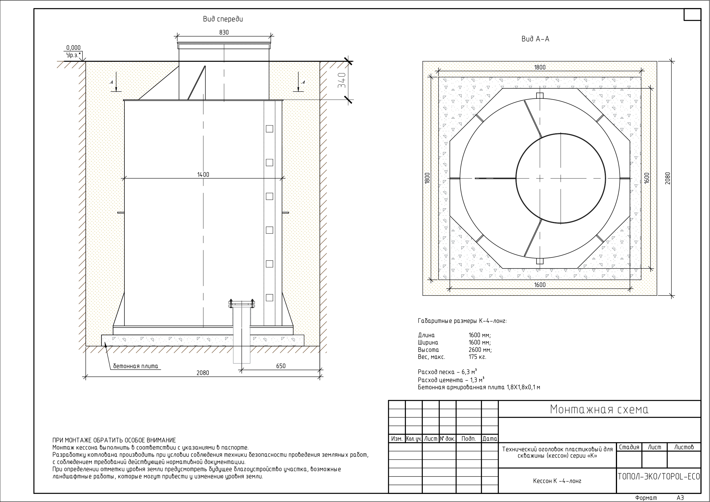 Кессон ТОПОЛ-ЭКО К-4 Long (муфта 120-133) 1600х1600х2600мм