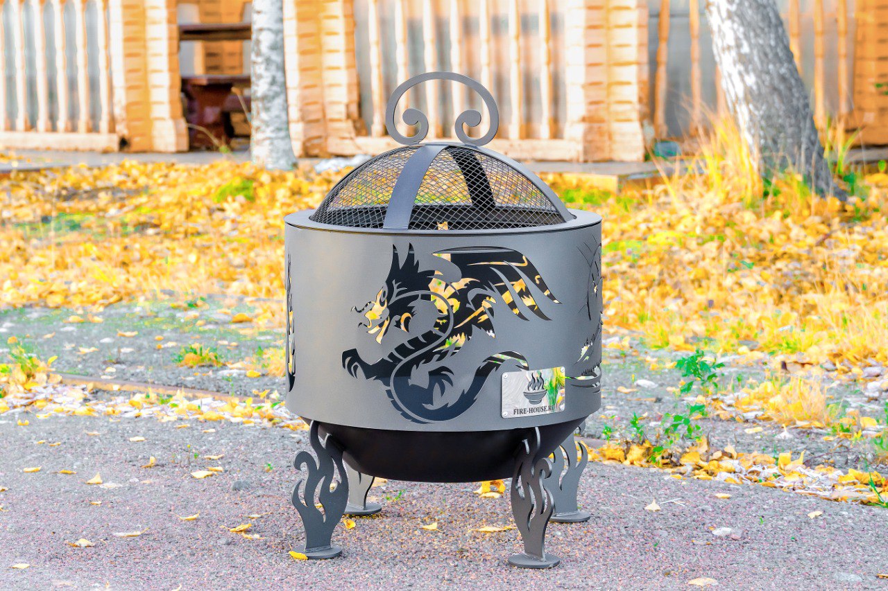 Костровая чаша "Драконы" D800 коническое дно купить в Санкт-Петербурге