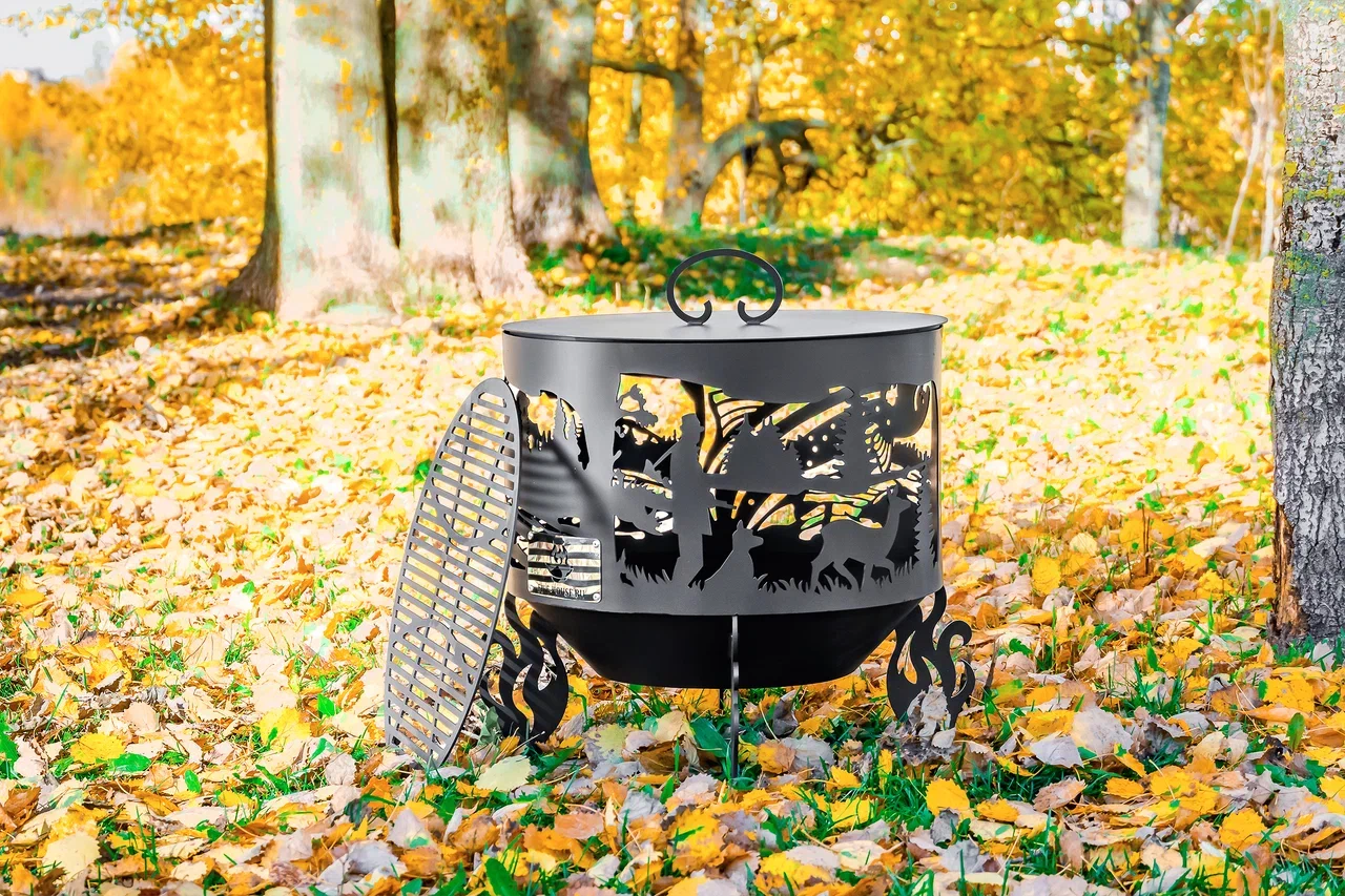 Костровая чаша "Охота и рыбалка" D1000 коническое дно  купить в Санкт-Петербурге