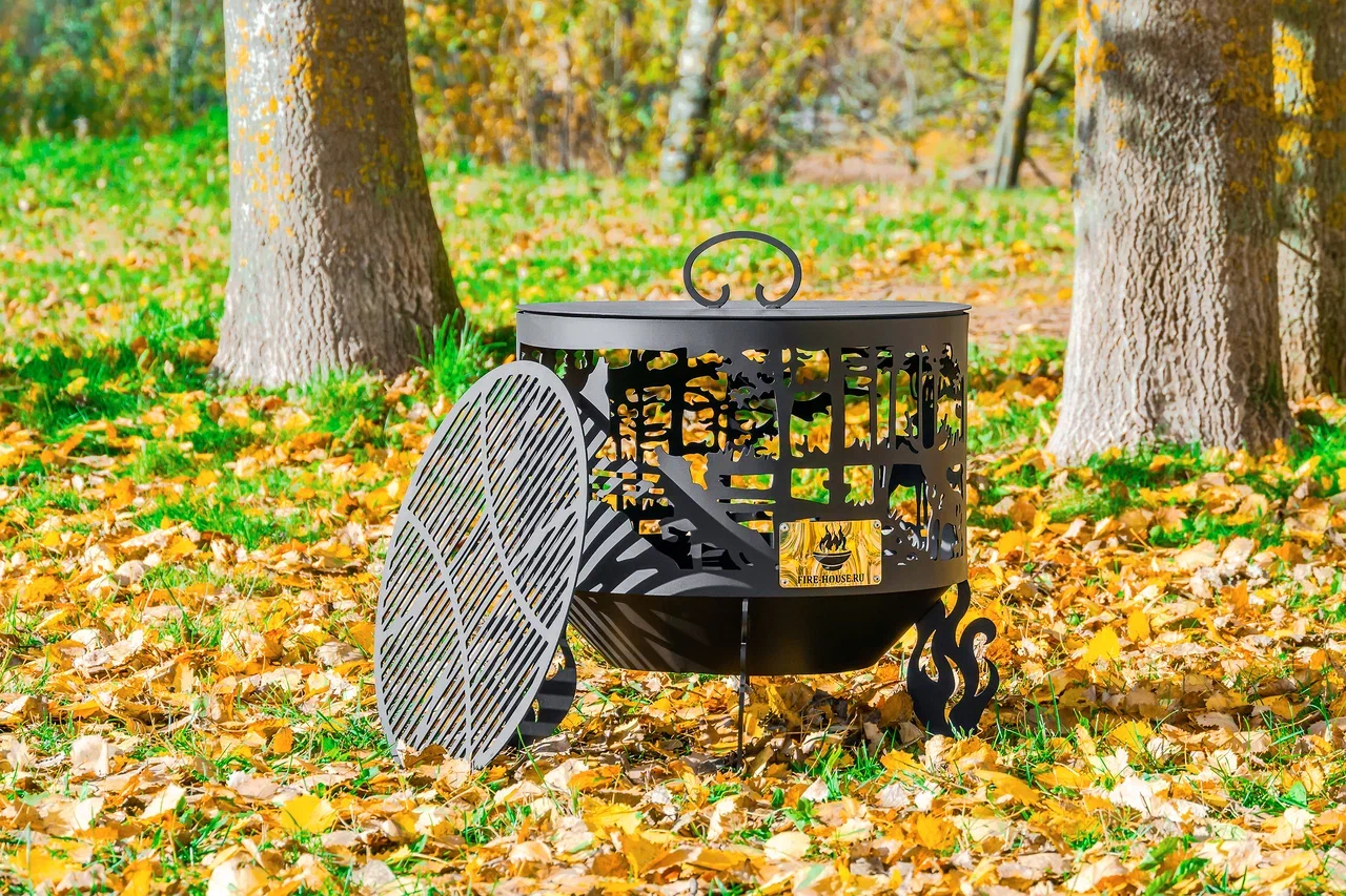 Костровая чаша "Волки" D800 коническое дно купить в Санкт-Петербурге