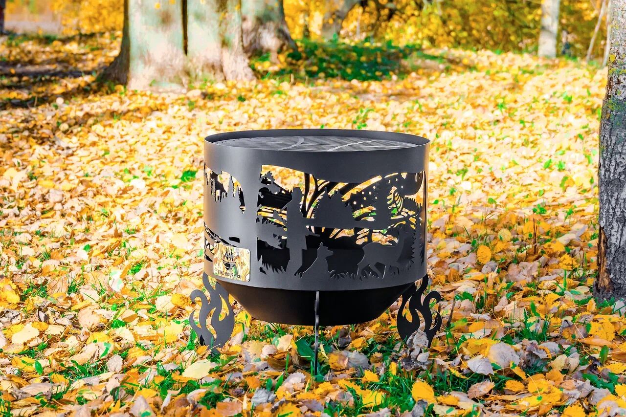 Костровая чаша "Охота и рыбалка" D600 коническое дно  купить в Санкт-Петербурге