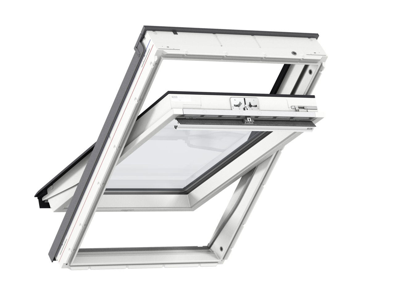 Мансардное двухкамерное белое окно Velux (Велюкс) GLU MK04 0061 78х98 см (ручка сверху), Деревянное мансардное окно в полиуретане с двухкамерным стеклопакетом GLU 0061 MK04 Окно 78*98 см, Velux