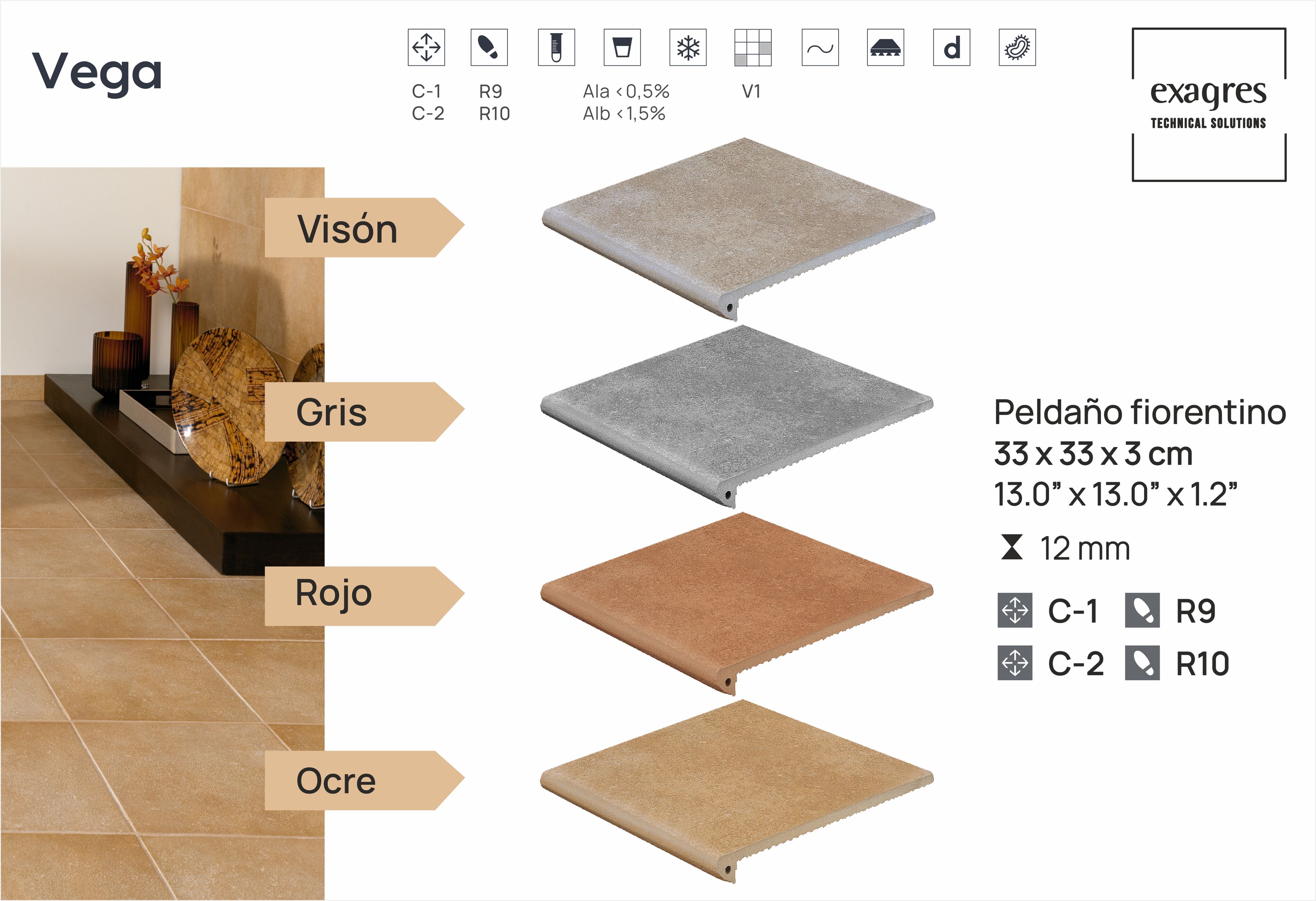 Ступень фронтальная Peldano Florentino Vega Vison 33х33х1.2 антислип Exagres купить в Санкт-Петербурге