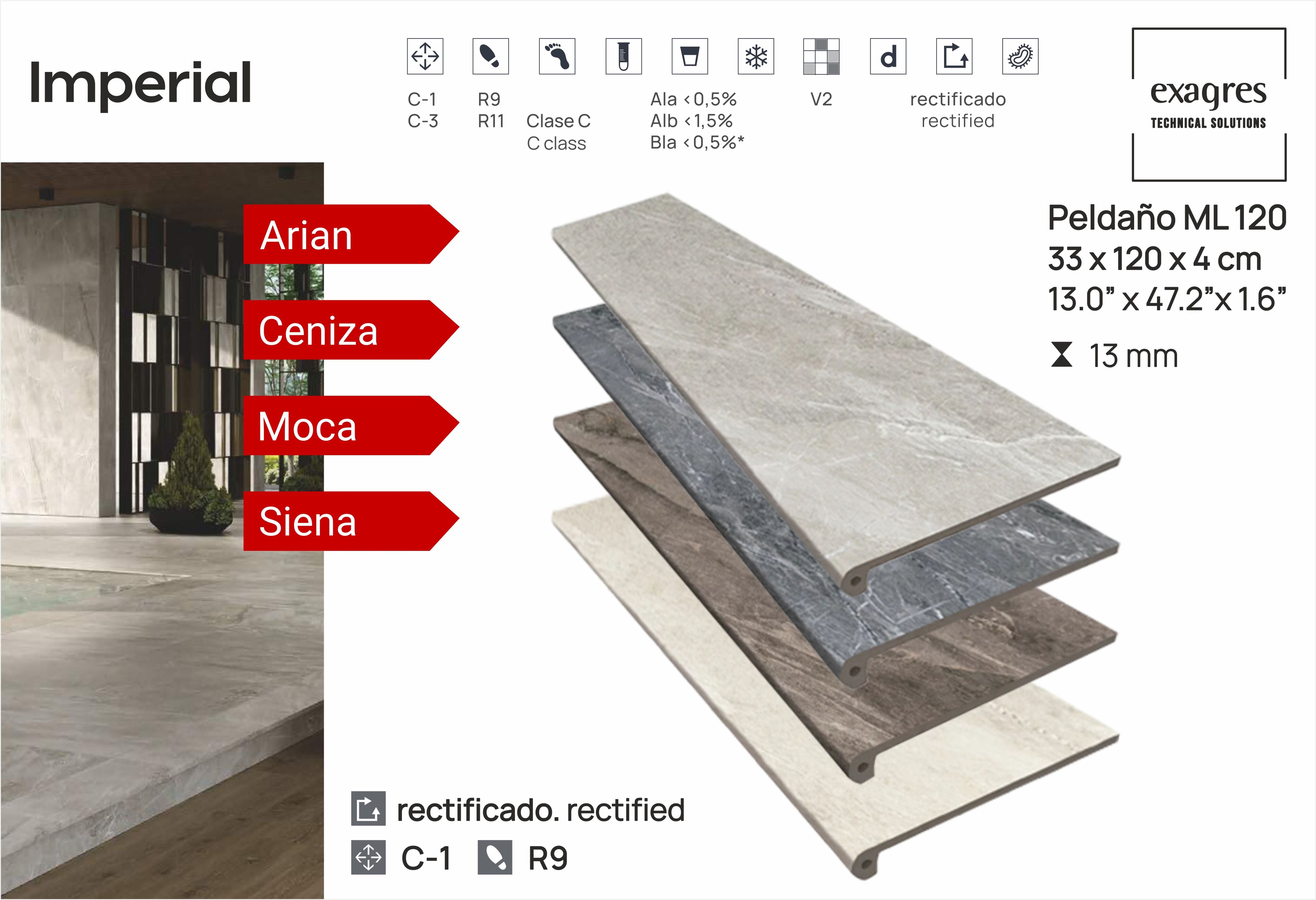 Ступень фронтальная Peldano Florentino Imperial Arian 33х120х1.3 матовая Exagres купить в Санкт-Петербурге