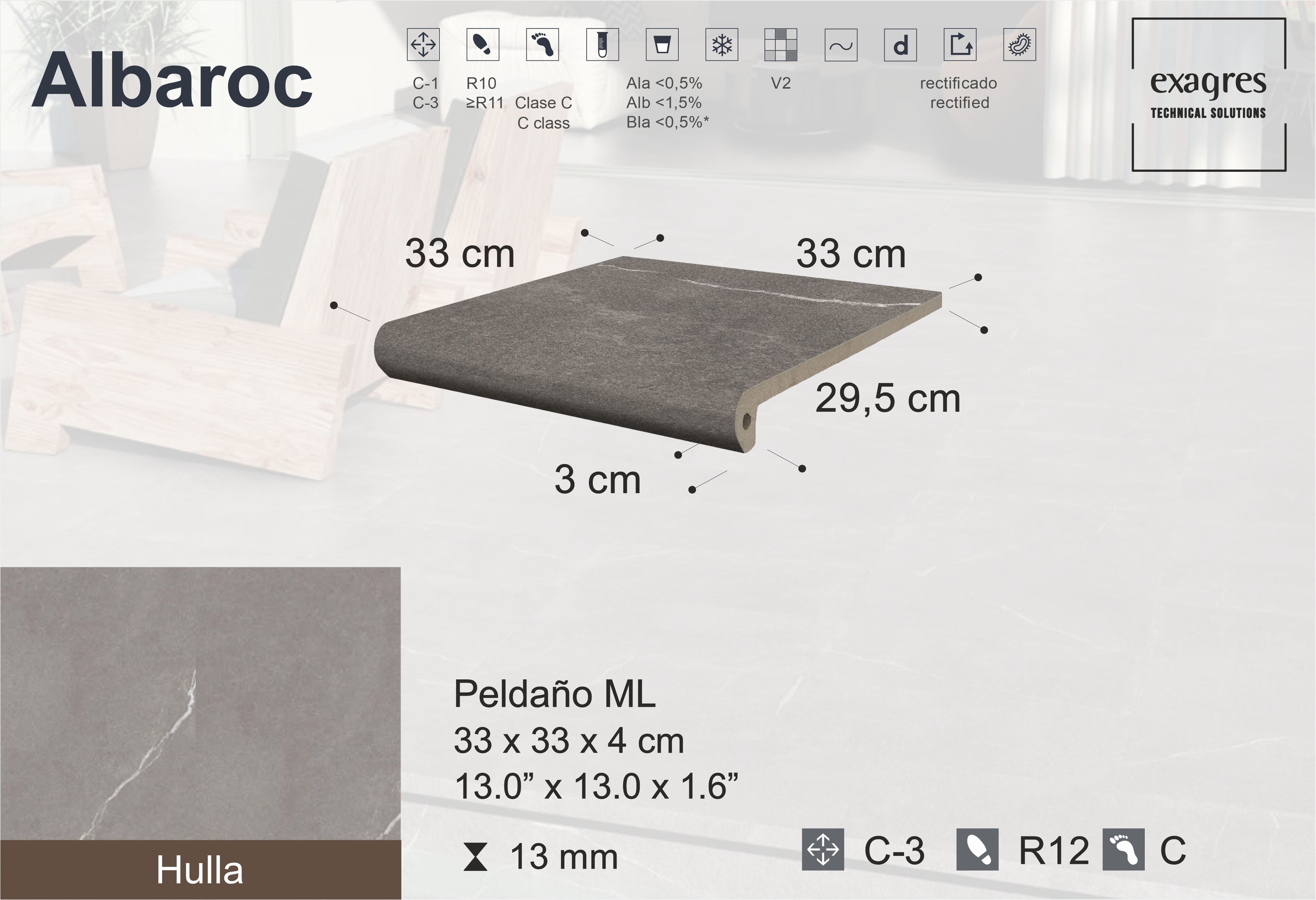 Ступень фронтальная Peldano Florentino Albaroc Hulla 33х33х1.3 матовая Exagres купить в Санкт-Петербурге