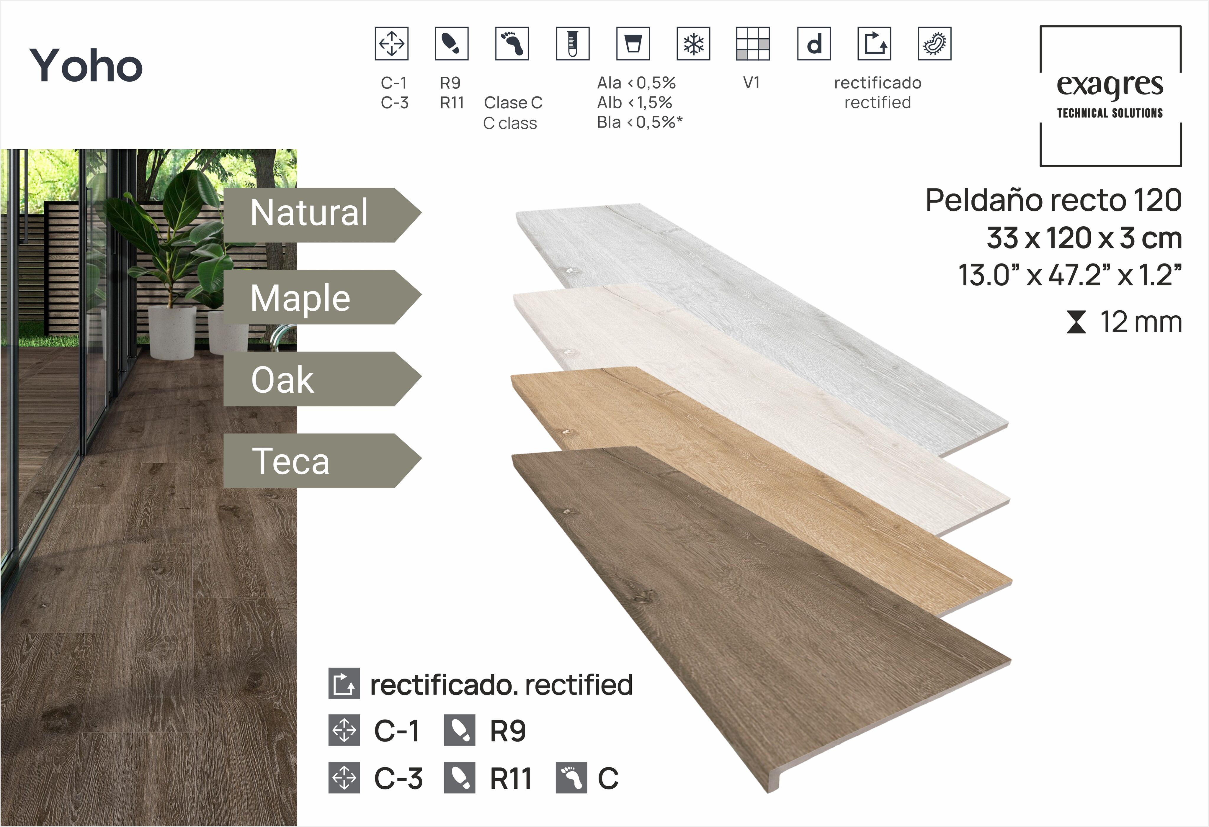 Ступень фронтальная Peldano Recto Yoho Oak 33х120х1.2 под дерево Exagres купить в Санкт-Петербурге