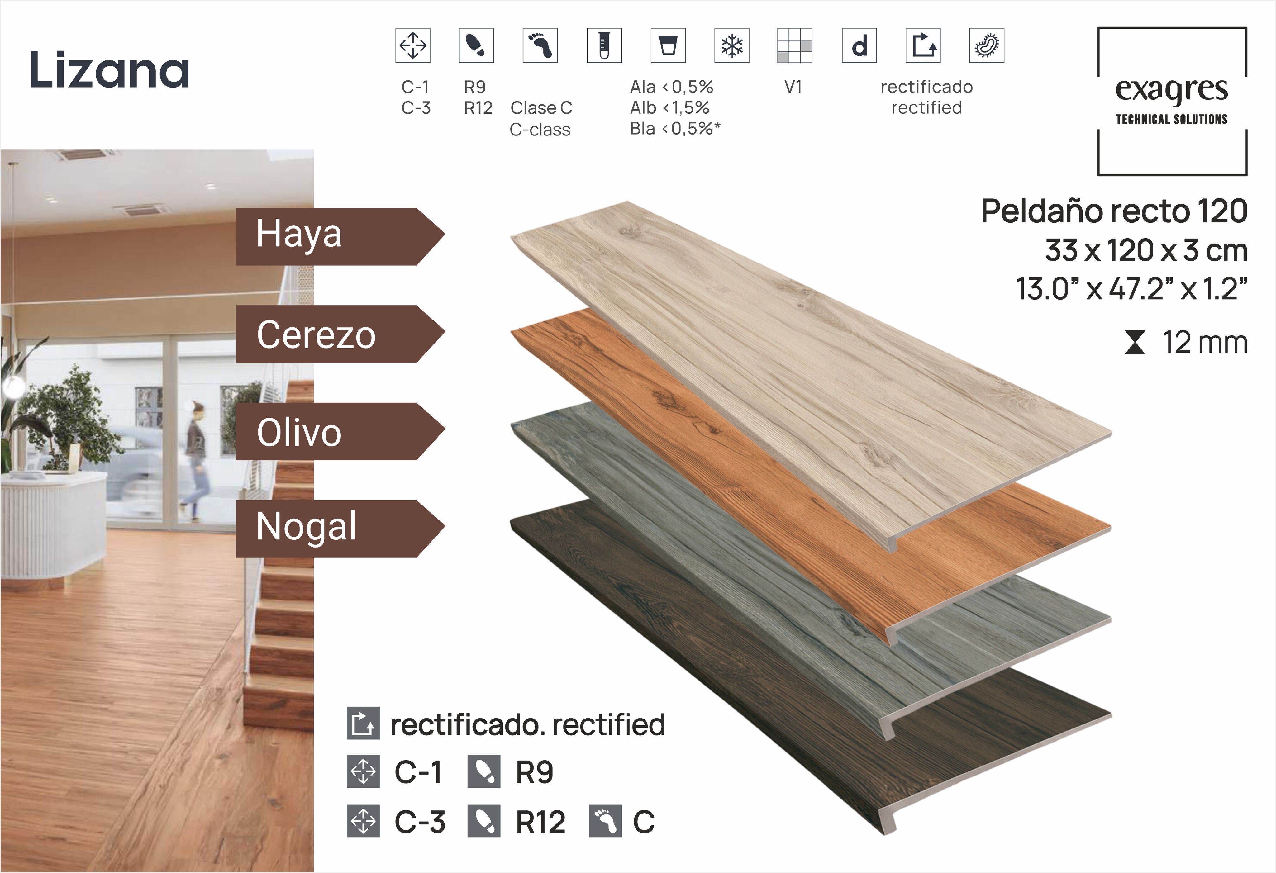 Ступень фронтальная Peldano Recto Lizana Olivo 33х120х1.2см матовая 2шт/уп Exagres купить в Санкт-Петербурге