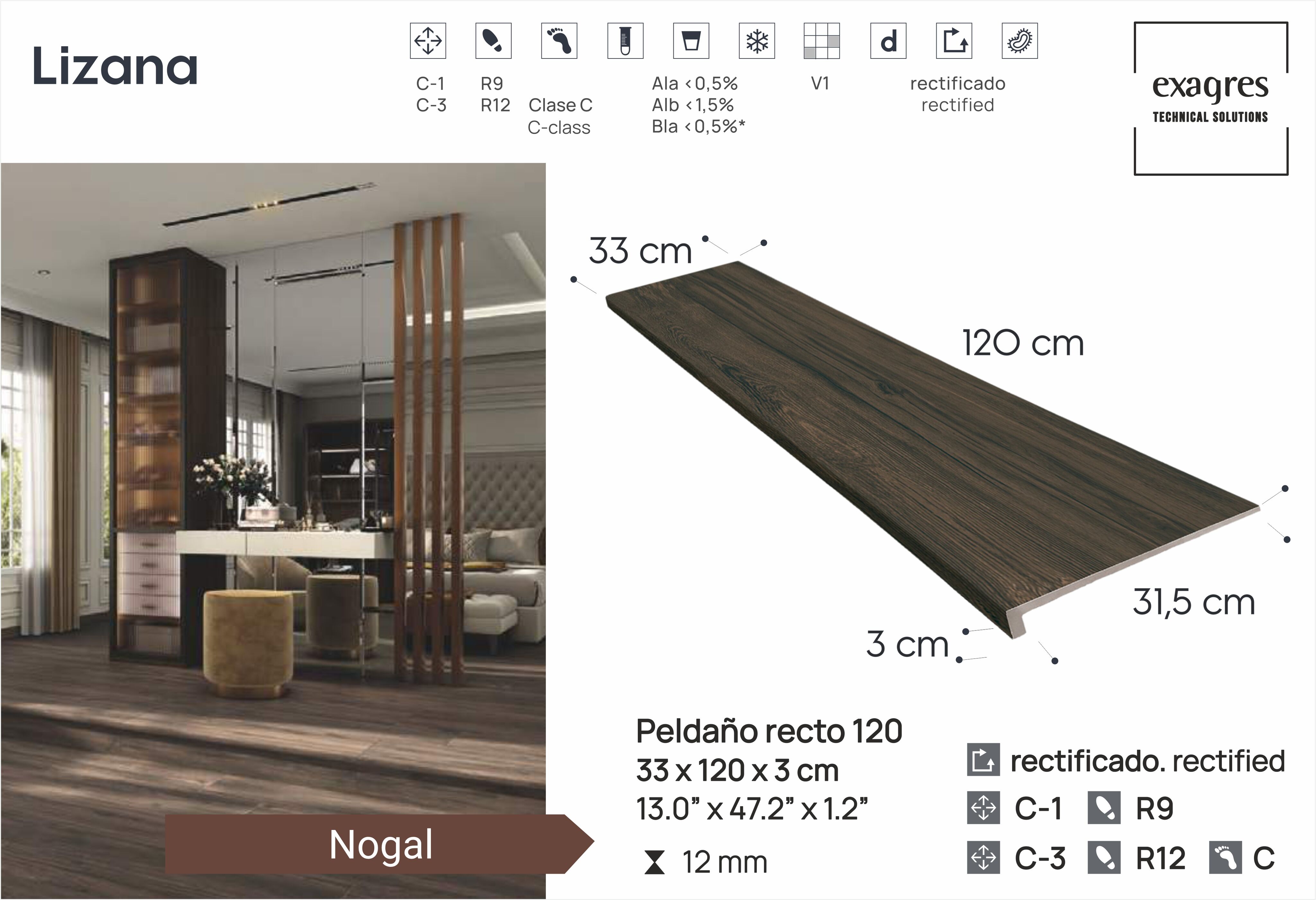 Ступень фронтальная Peldano Recto Lizana Nogal 33х120х1.2см матовая 2шт/уп Exagres купить в Санкт-Петербурге