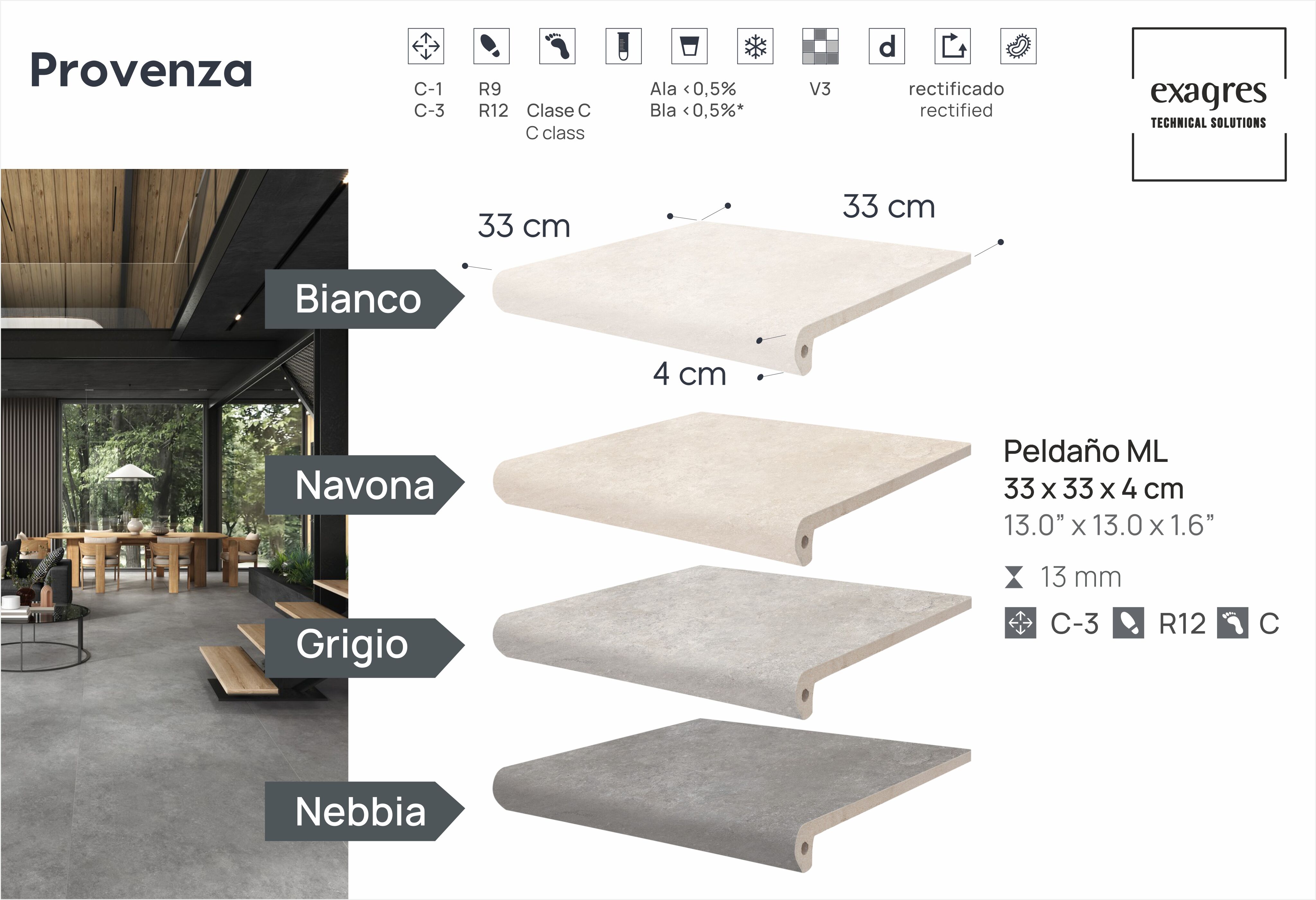 Ступень фронтальная Peldano Florentino Provenza Nebbia 33х33х1.3 антислип 4шт/упак Exagres купить в Санкт-Петербурге