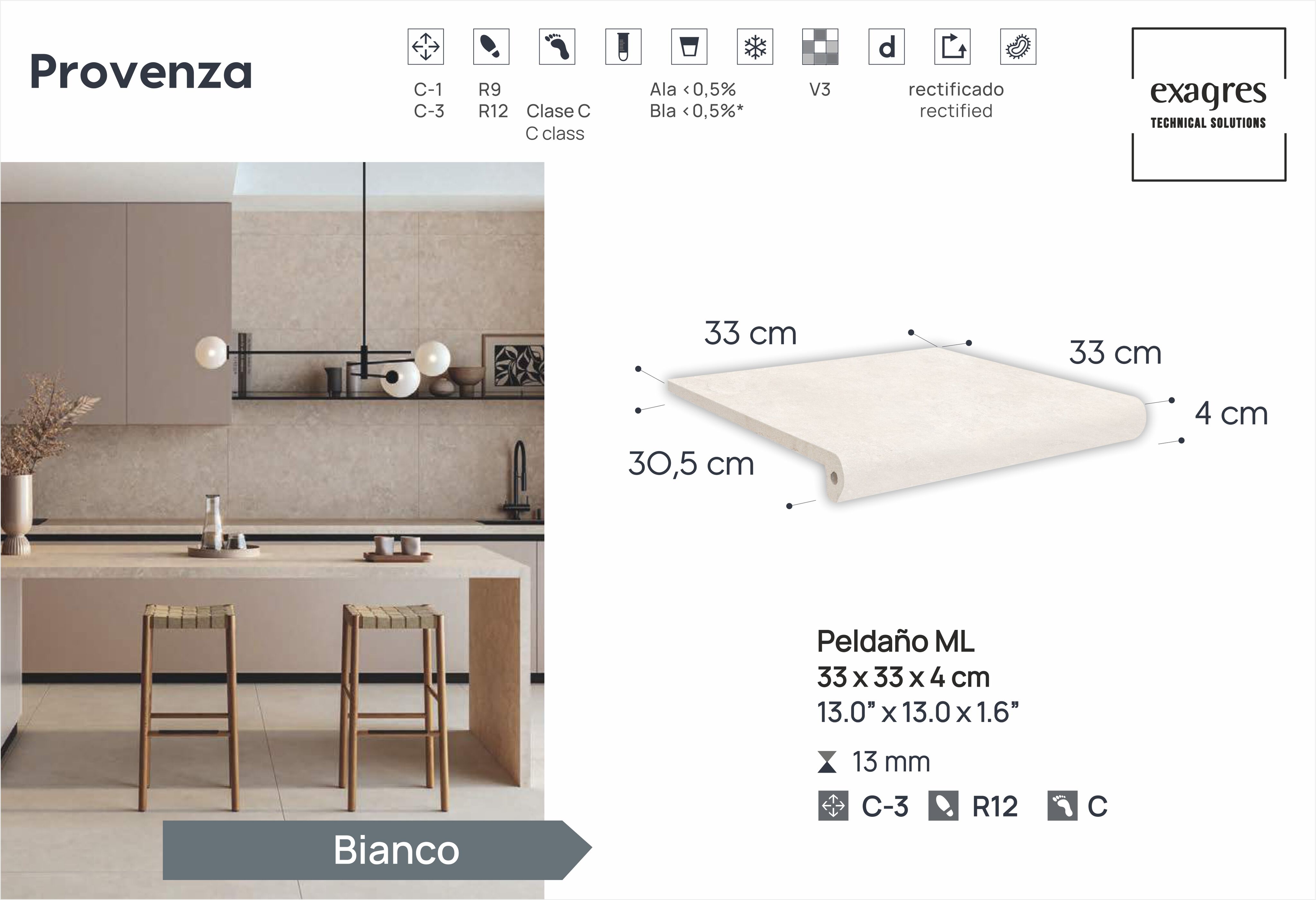 Ступень фронтальная Peldano Florentino Provenza Bianco 33х33х1.3 антислип 4шт/упак Exagres купить в Санкт-Петербурге