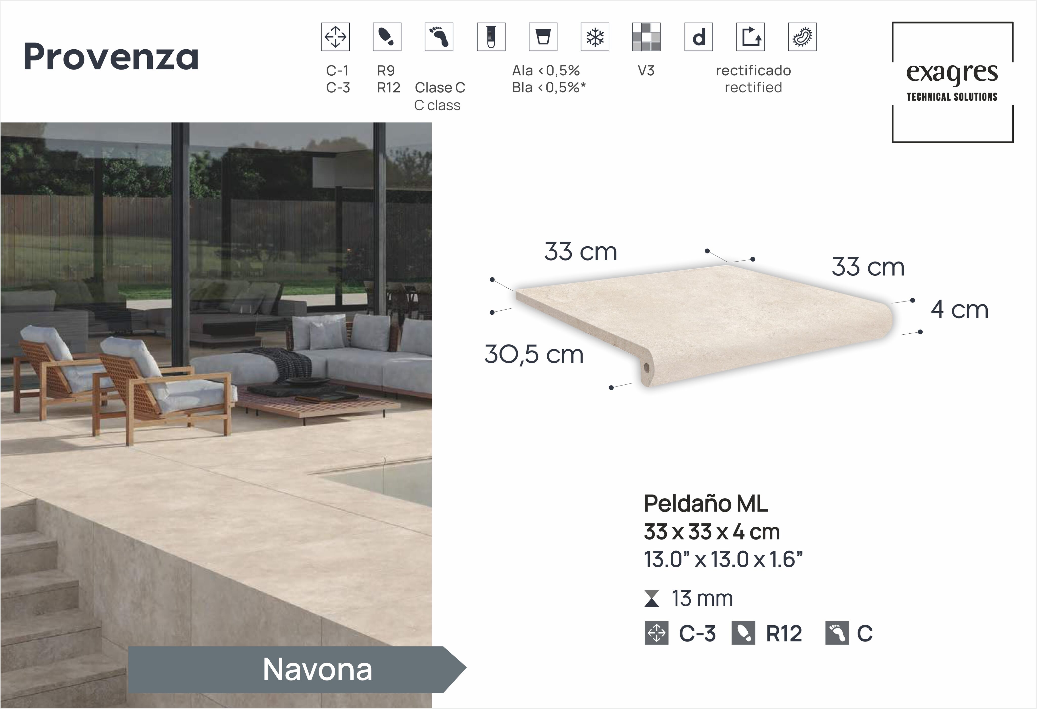 Ступень фронтальная Peldano Florentino Provenza Navona 33х33х1.3 антислип 4шт/упак Exagres купить в Санкт-Петербурге
