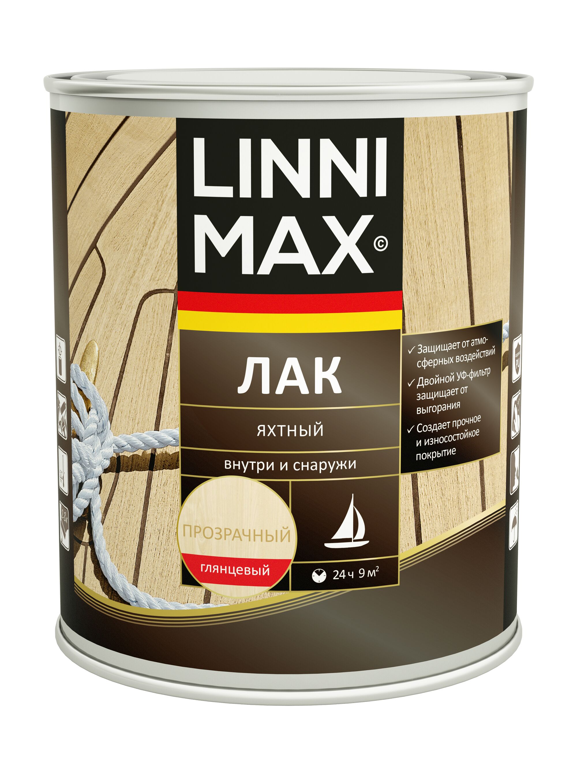 Лак Яхтный глянцевый 0,75л алкидно-уретановый LINNIMAX, Лак Яхтный глянцевый 0,75л алкидно-уретановый LINNIMAX