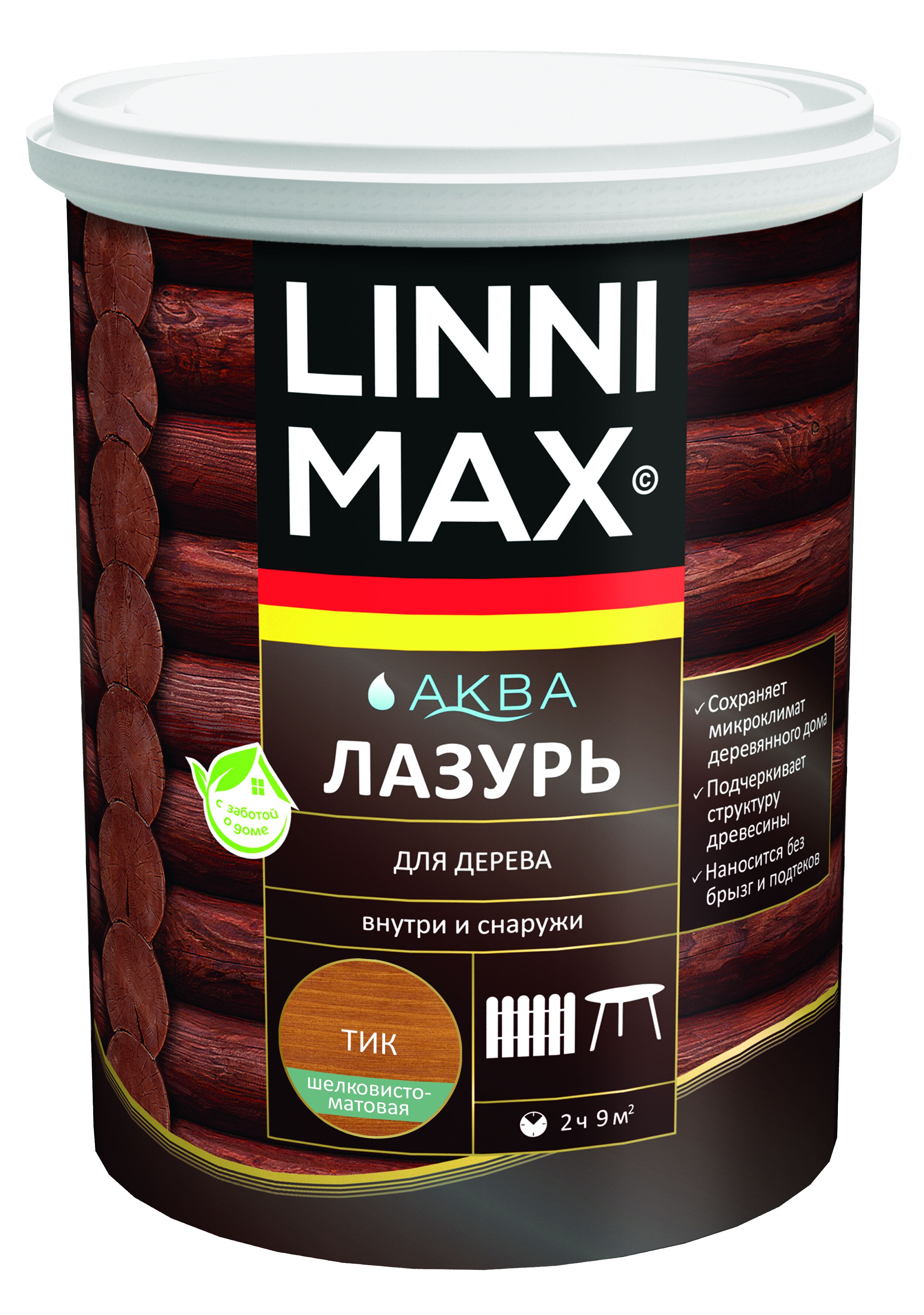 Аква Лазурь для дерева Тик 0,9л Лессирующий антисептик LINNIMAX, Аква Лазурь для дерева Тик 0,9л Лессирующий антисептик LINNIMAX