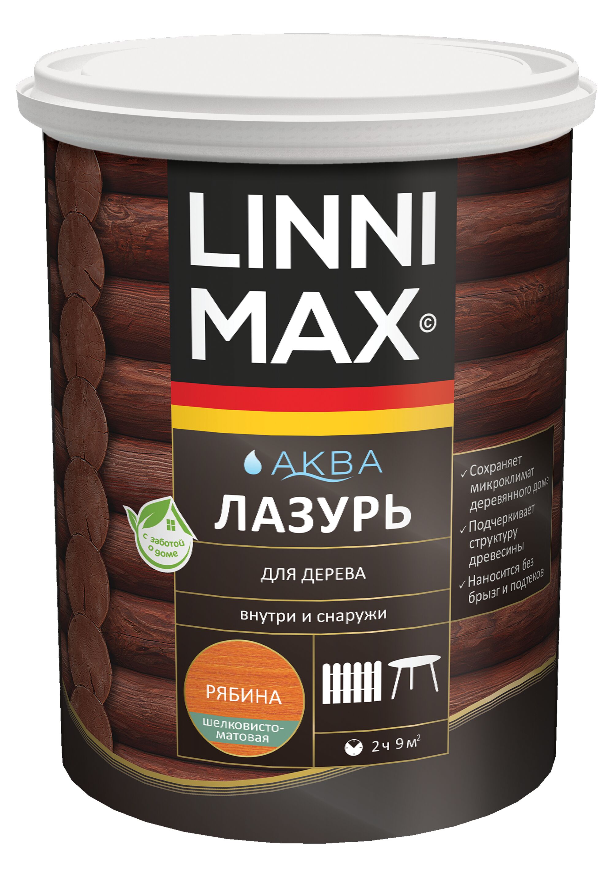 Аква Лазурь для дерева Рябина 0,9л Лессирующий антисептик LINNIMAX, Аква Лазурь для дерева Рябина 0,9л Лессирующий антисептик LINNIMAX