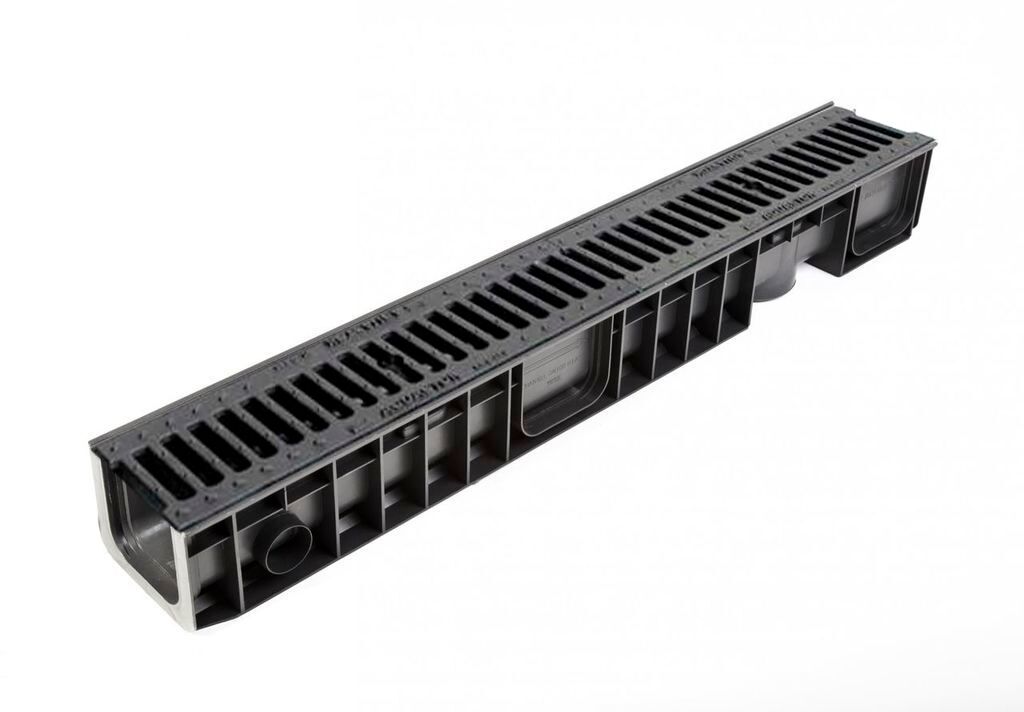 0015 Канал пластиковый DN 100H 120 в сборе с чугунной щелевой решеткой, Aquastok купить в Санкт-Петербурге