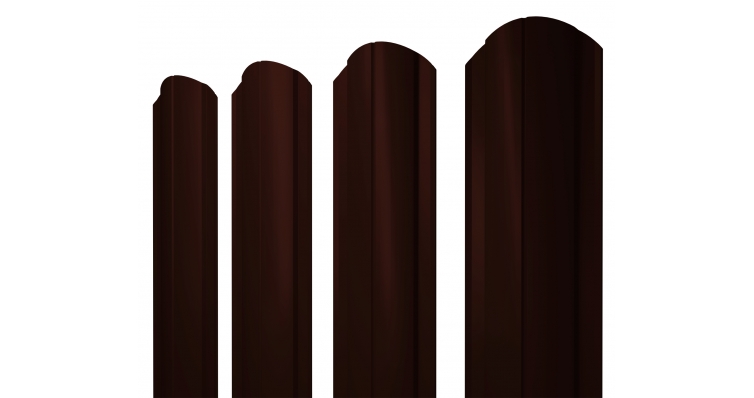 Металлический штакетник Полукруглый Slim фигурный PE двусторонний 0.45мм, Металлический штакетник Полукруглый Slim фигурный коричневый двусторонний 2м