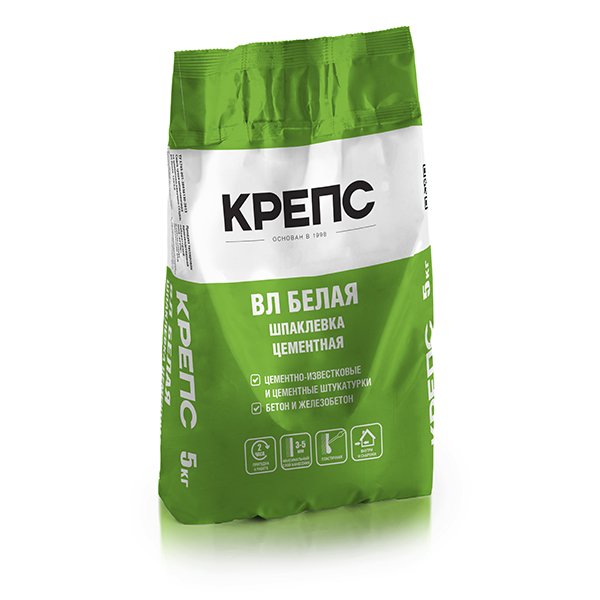 ВЛ 5кг Шпаклевка фасадная цементная Белый КРЕПС купить в Санкт-Петербурге