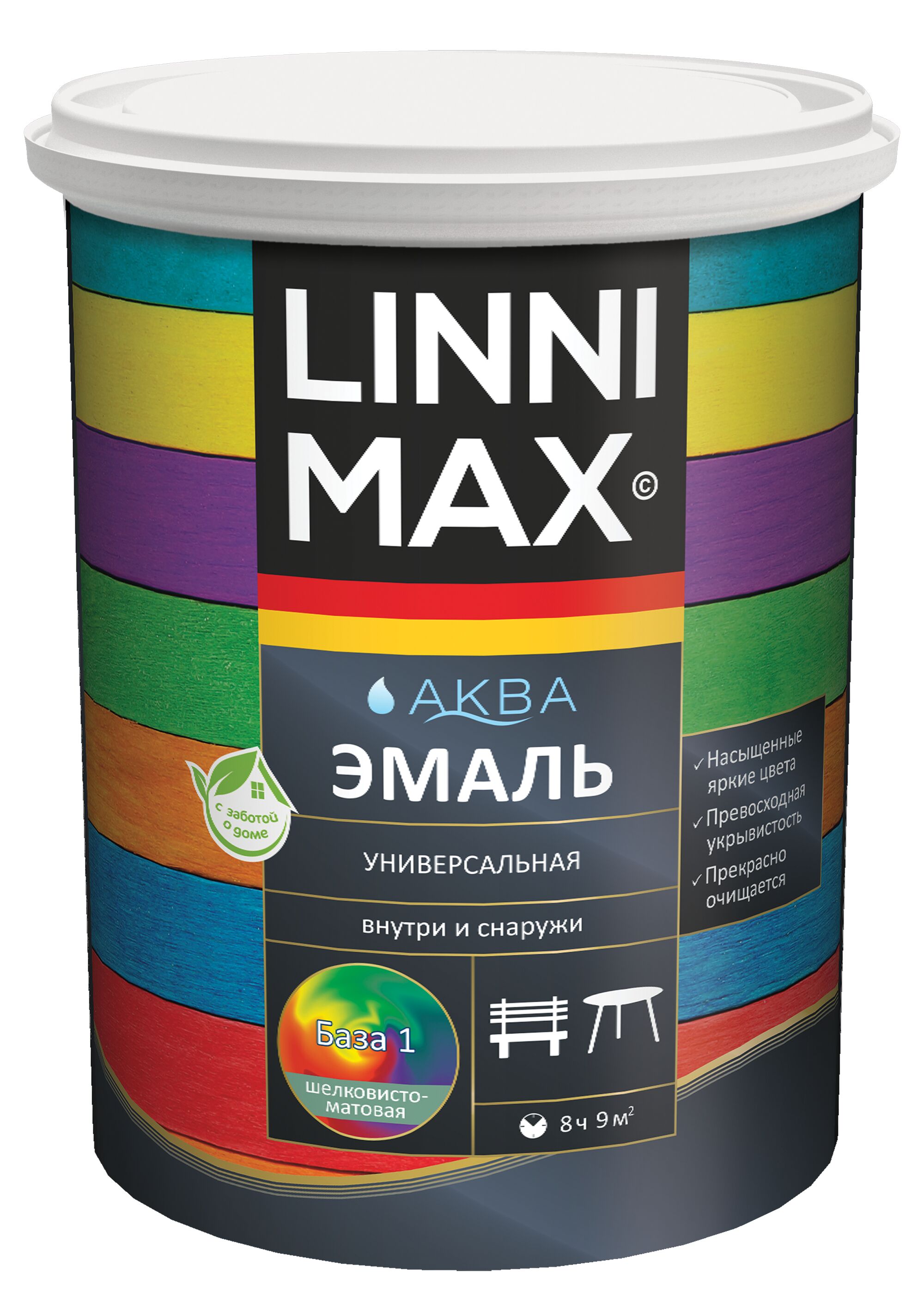 Аква Эмаль универсальная шелковисто-матовая 2,5л акриловая База1 LINNIMAX, Аква Эмаль универсальная шелковисто-матовая 2,5л акриловая База1 LINNIMAX