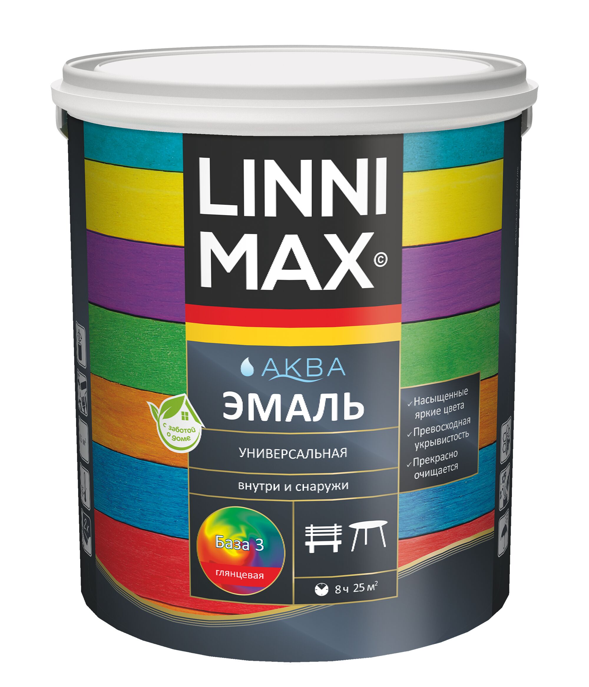 Аква Эмаль универсальная глянцевая 2,35л акриловая База3 LINNIMAX, Аква Эмаль универсальная глянцевая 2,35л акриловая База3 LINNIMAX