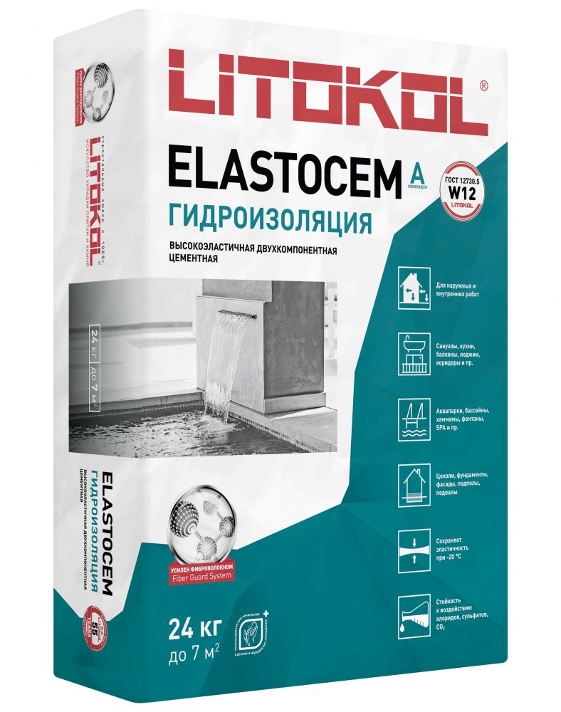 ELASTOCEM A 24кг Гидроизоляция цементная серый LITOKOL, серый