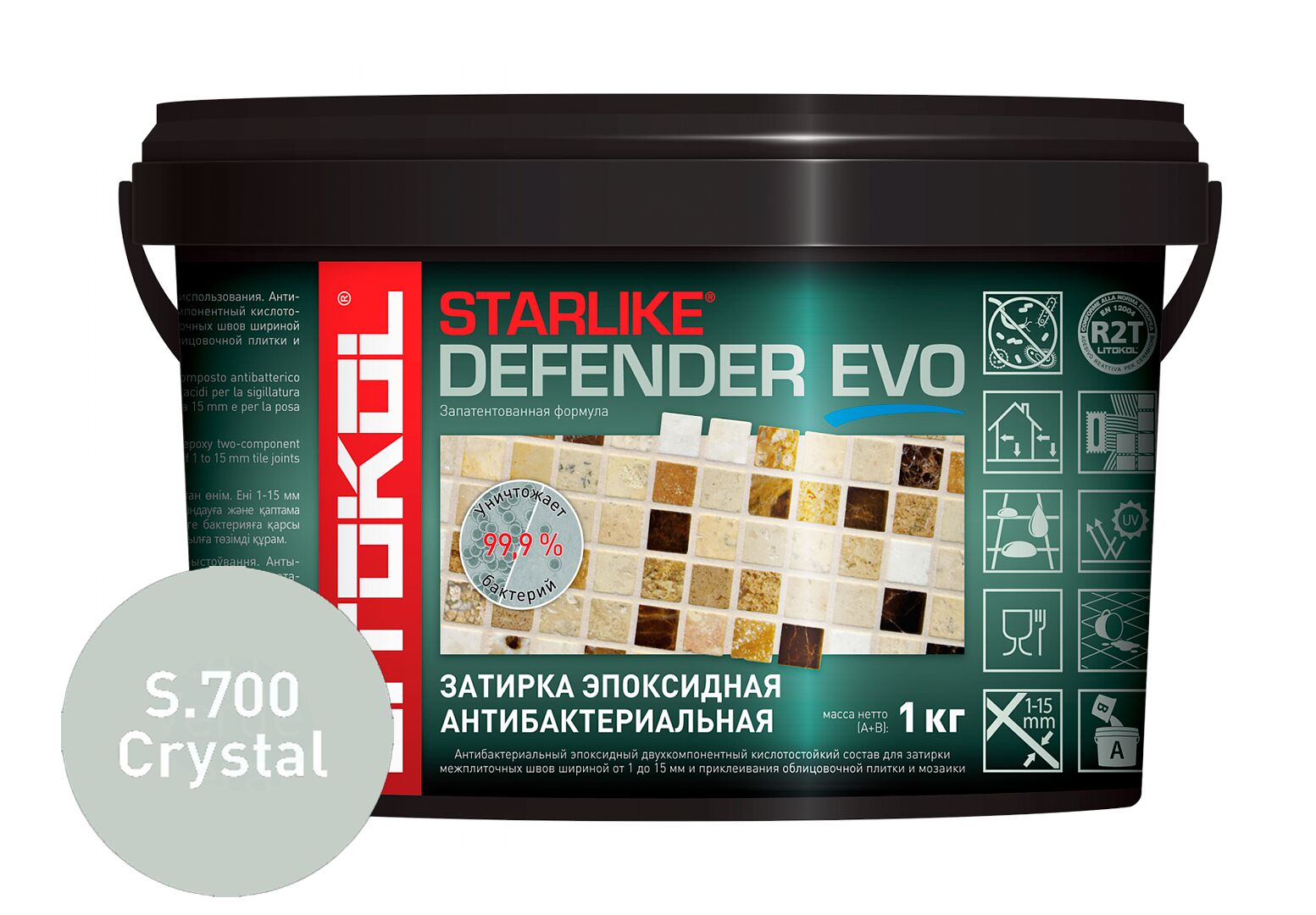 STARLIKE DEFENDER EVO 1кг Эпоксидный состав для укладки и затирки Glamur LITOKOL, S.700 CRYSTAL