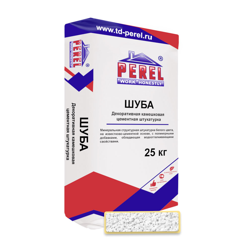 Минеральная декоративная штукатурка Perel Cemento Шуба, 25 кг, белый