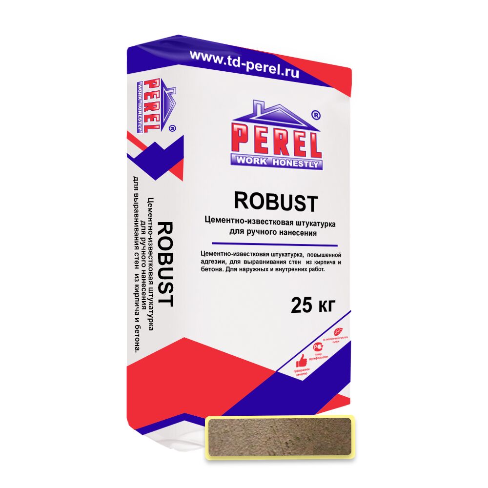 Цементно-известковая штукатурка Perel Robust 0515 25 кг, серый купить в Москве Цементно-известковая штукатурка Perel Robust 0515 25 кг, серый