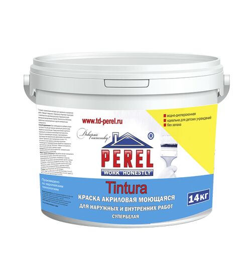 Акриловая фасадная краска Perel Tintura (белая), 14 кг, белый