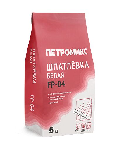 FP-04 Цементно-известковая шпатлёвка ПЕТРОМИКС белая 5кг/меш, Цементно-известковая шпатлёвка ПЕТРОМИКС белая FP-04 4кг/меш.