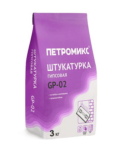 GP-02 Штукатурка гипсовая ПЕТРОМИКС 3кг\меш, GP-02 3кг Штукатурка гипсовая ПЕТРОМИКС