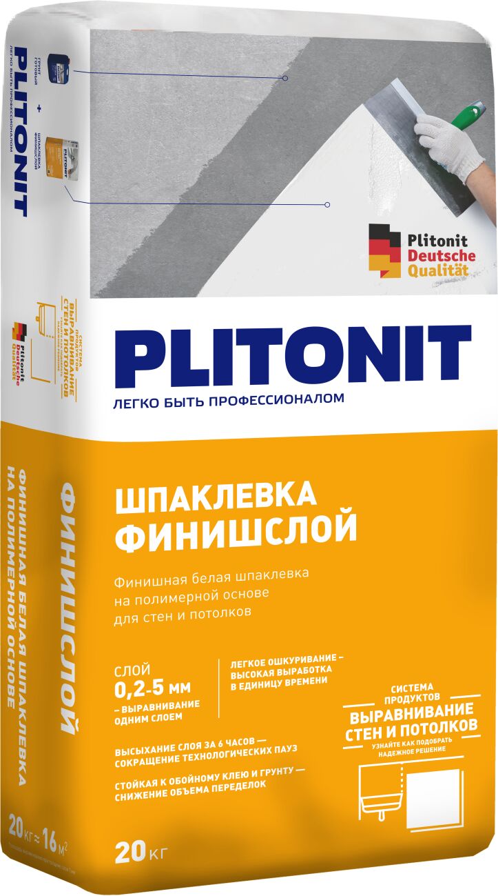 PLITONIT ФинишСлой - 20 Финишная белая шпаклевка на полимерной основе , белый