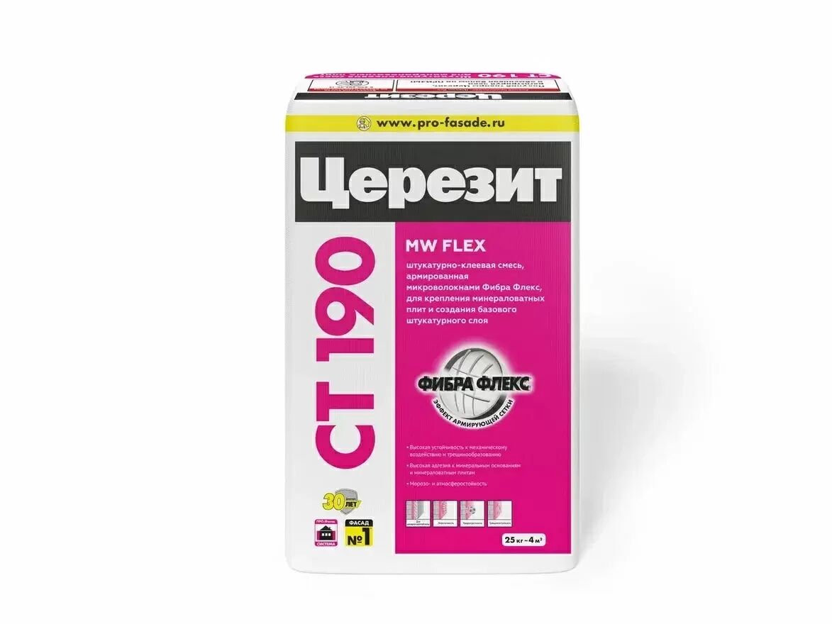 CT 190 TILE 25кг Клей фасадный для минераловатных плит Церезит, серый