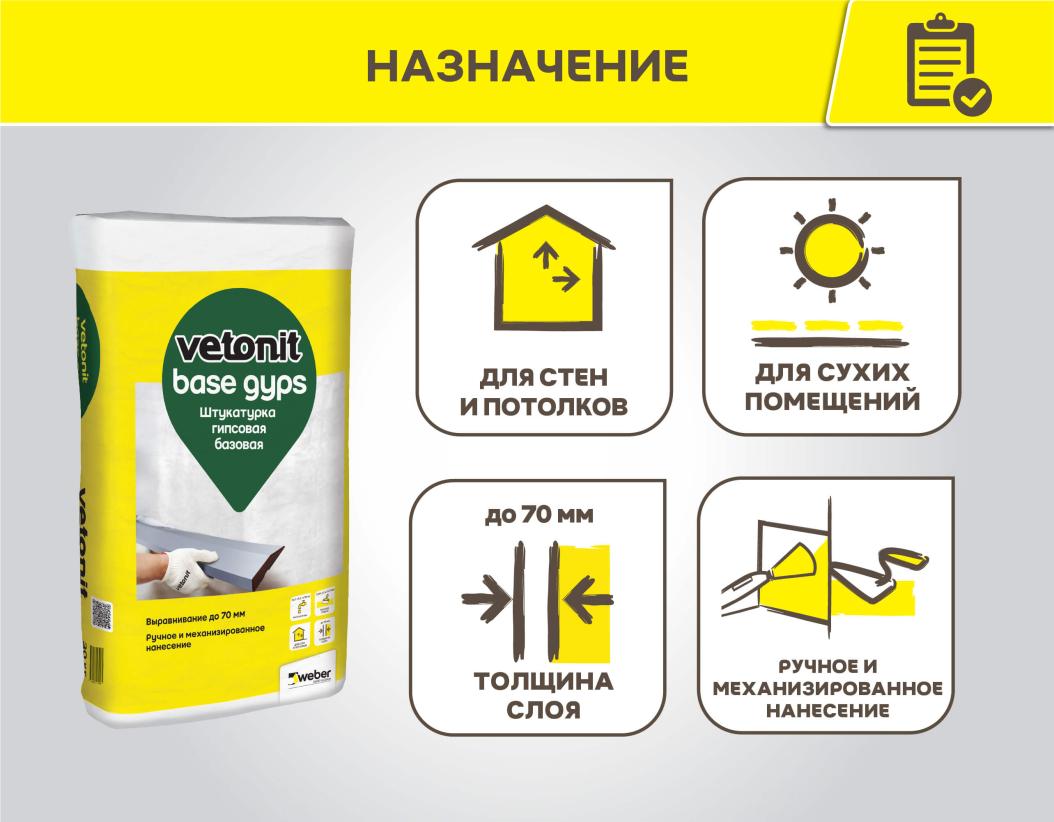 Штукатурка гипсовая базовая Vetonit base gyps белый 30кг купить в Санкт-Петербурге