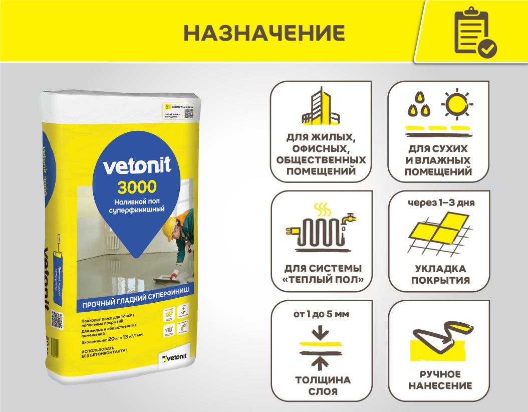 Ровнитель для пола Vetonit 3000 20кг