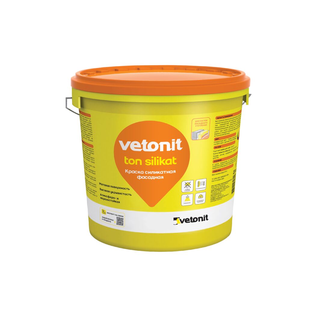 Краска фасадная силикатная vetonit ton silikat 0000 25 kg транспарентный (колер) 25кг, транспарентный, колеруется