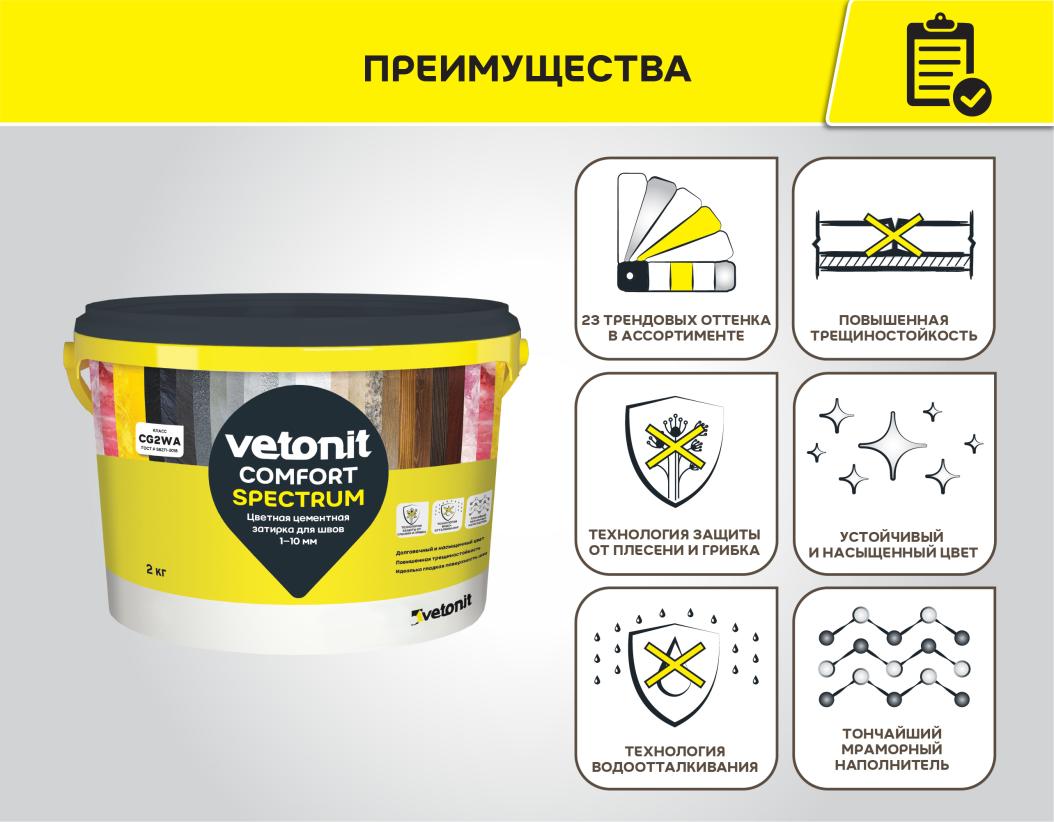 Затирка цветная цементная для швов 1-10мм Vetonit comfort spectrum 22 янтарь 2кг купить в Санкт-Петербурге