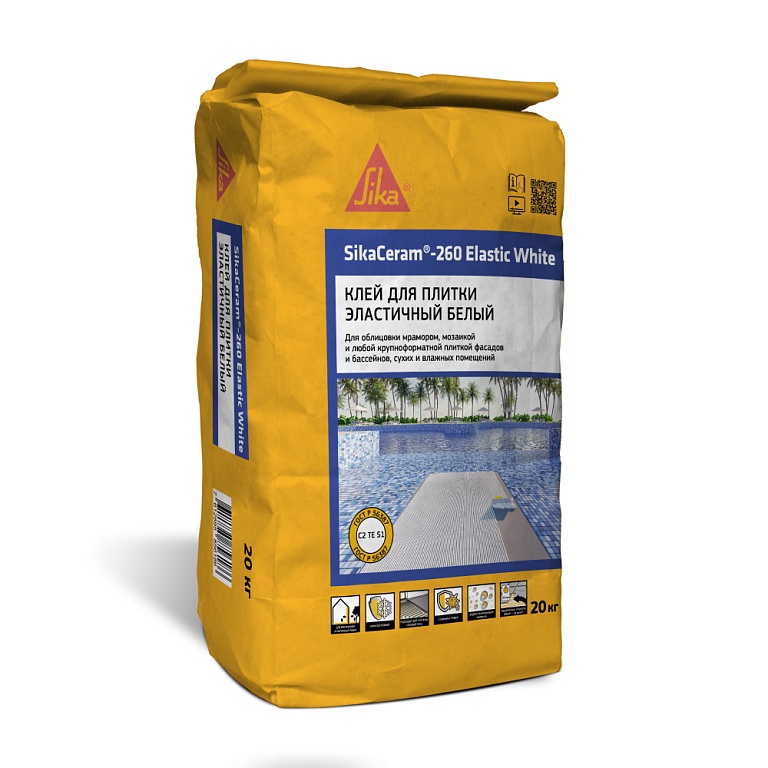 SikaCeram-260 Elastic White 20кг Клей эластичный цементный плиточный белого цвета купить в Санкт-Петербурге