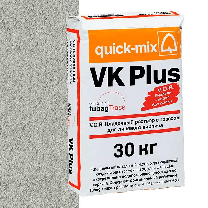 VK plus , С Сухая кладочная смесь с трассом для лицевого кирпича, светло-серый quick-mix, VK plus.С Кладочный раствор с трассом для лицевого кирпича светло-серый 30кг Quick-Mix