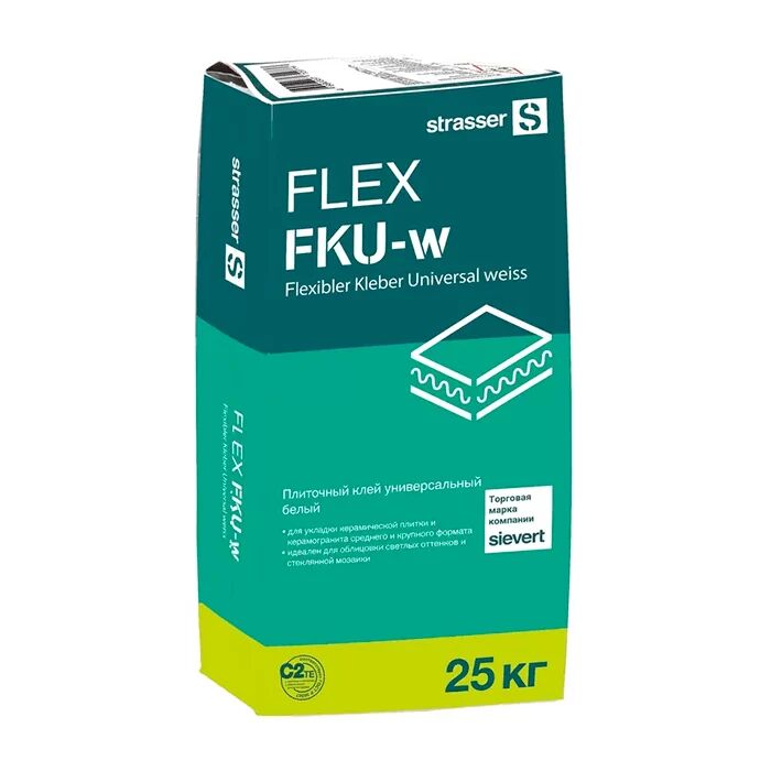 FLEX FKU-w Плиточный клей универсальный белый С2 ТЕ strasser, FLEX FKU-w 25кг Плиточный клей универсальный С2 ТЕ белый Strasser