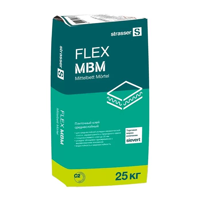 FLEX MBM Плиточный клей среднеслойный C2 strasser, FLEX MBM 25кг Плиточный клей среднеслойный C2 Strasser