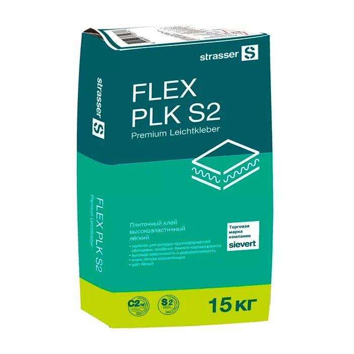 FLEX PLK S2 Плиточный клей высокоэластичный лёгкий, белый (C2 TE S2) strasser, FLEX PLK S2 15кг Плиточный клей высокоэластичный легкий C2 TE S2 белый Strasser