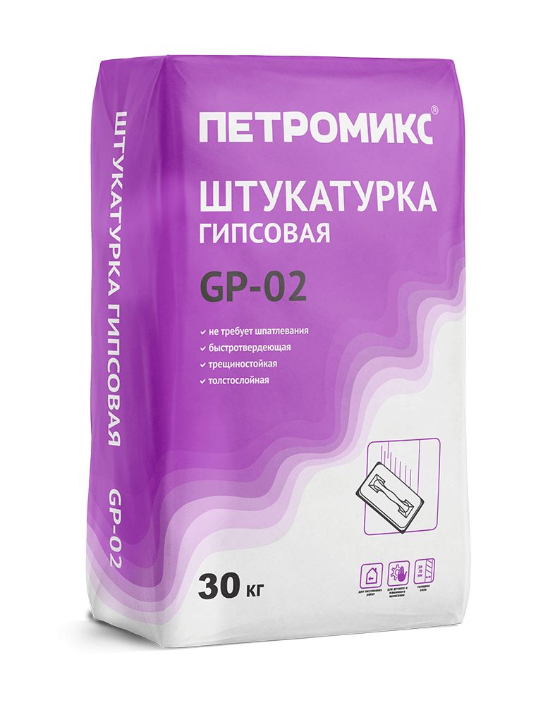 GP-02 Штукатурка гипсовая Петромикс 30 кг/меш, GP-02 30кг Штукатурка гипсовая ПЕТРОМИКС