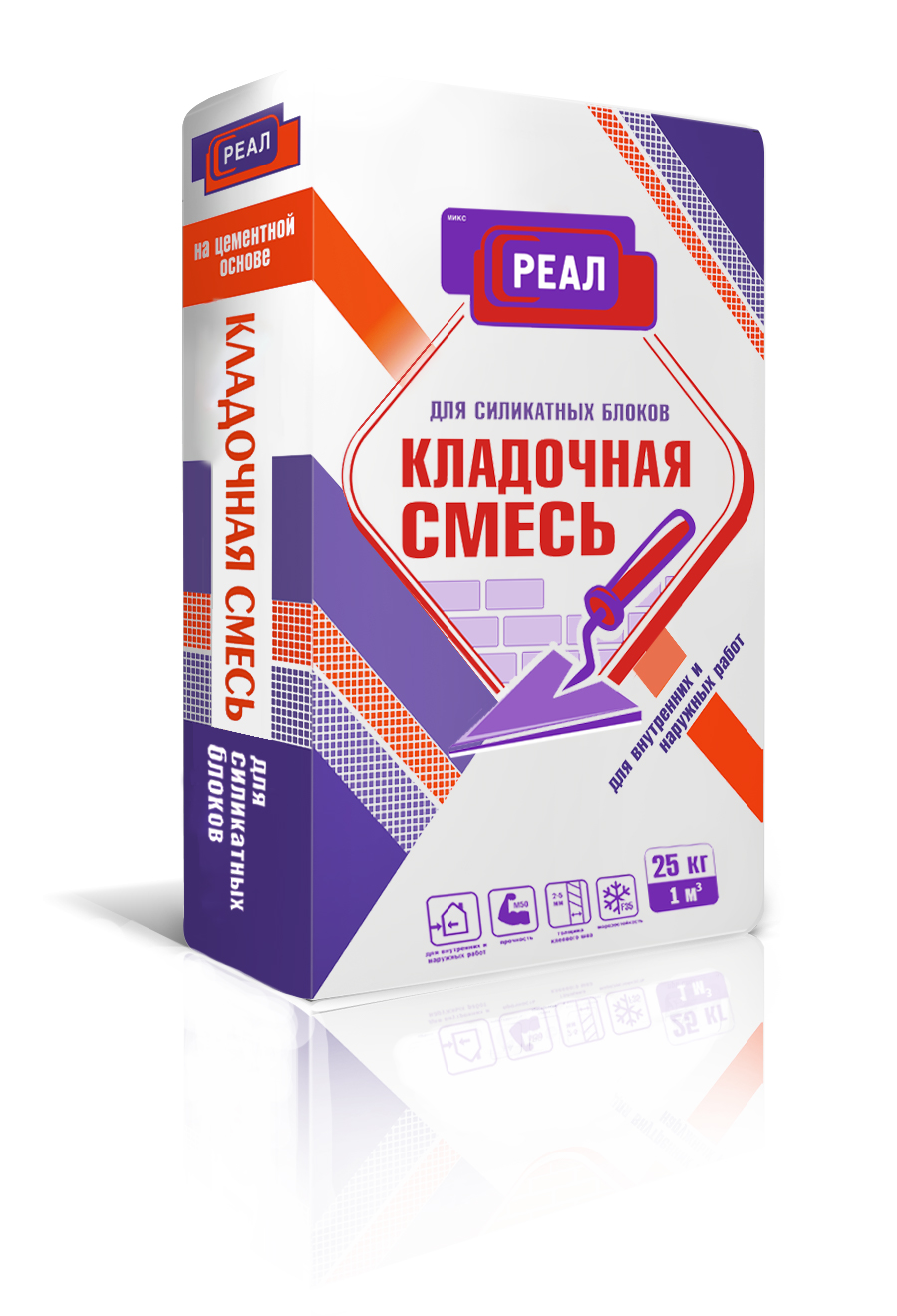 Кладочная смесь РЕАЛ для силикатных блоков и кирпича, Кладочная смесь для силикатных блоков РЕАЛ, 25 кг