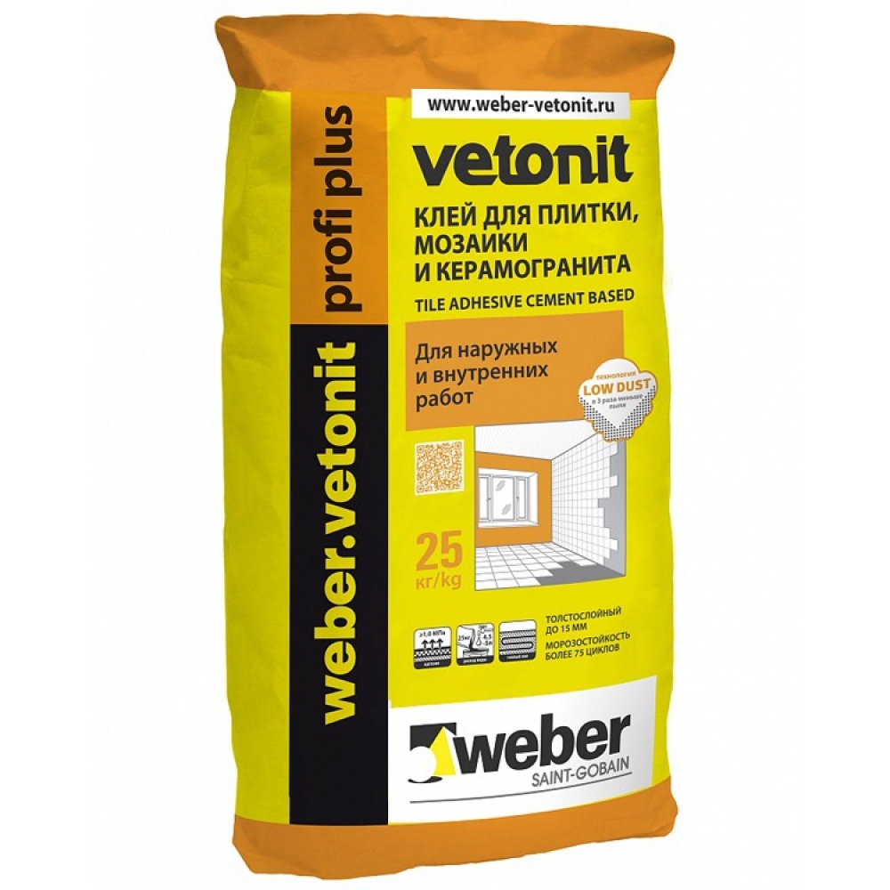 Плиточный цементный клей Weber.vetonit profi plus 25 кг, Плиточный цементный клей Weber.vetonit profi plus 25 кг