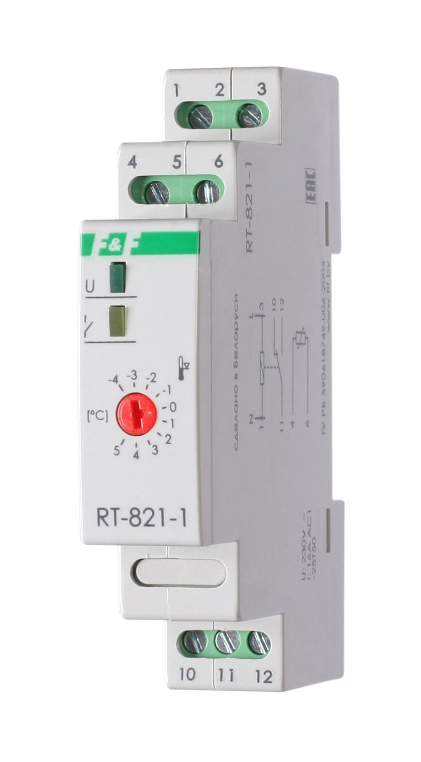 Терморегулятор RT-821-1 (-4°C-+5°C) на шину DIN, с датчиком RT на проводе, 16А, белый
