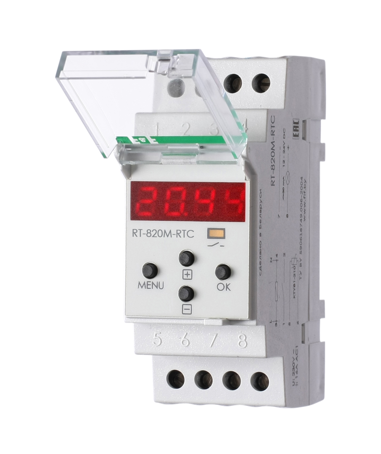 Терморегулятор RT-820M-RTC (-30°C-+140°C) на шину DIN, с датчиком RT823 на проводе, 16А, белый
