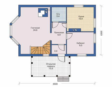 Каркасный дом. 96,2м2. Проект 70-05, автор plans.ru