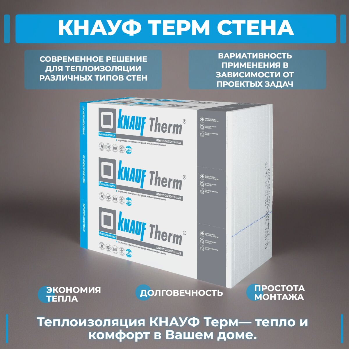 KNAUF Therm® СТЕНА 50мм, 12 плит, 14.4м2, 1000х1200мм, 0.72м3 купить в Санкт-Петербурге